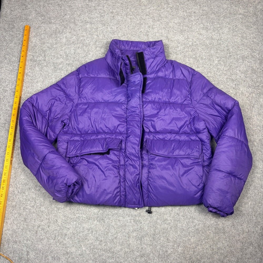 For Her NYC Purple Puffer Jacket Women Large Quilted Full Zip Flap Pockets